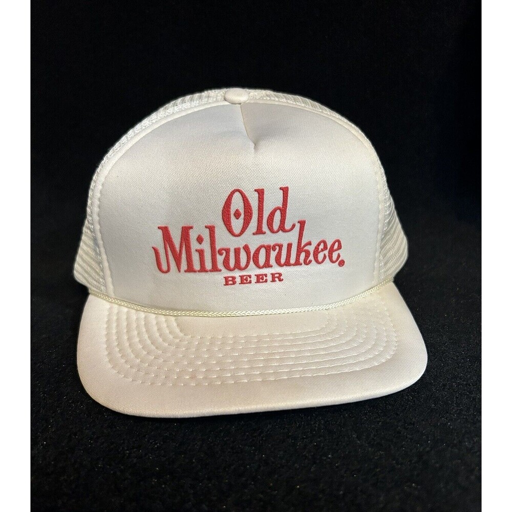 Old Milwaukee Beer Snapback Hat/Cap White Mesh Back Trucker